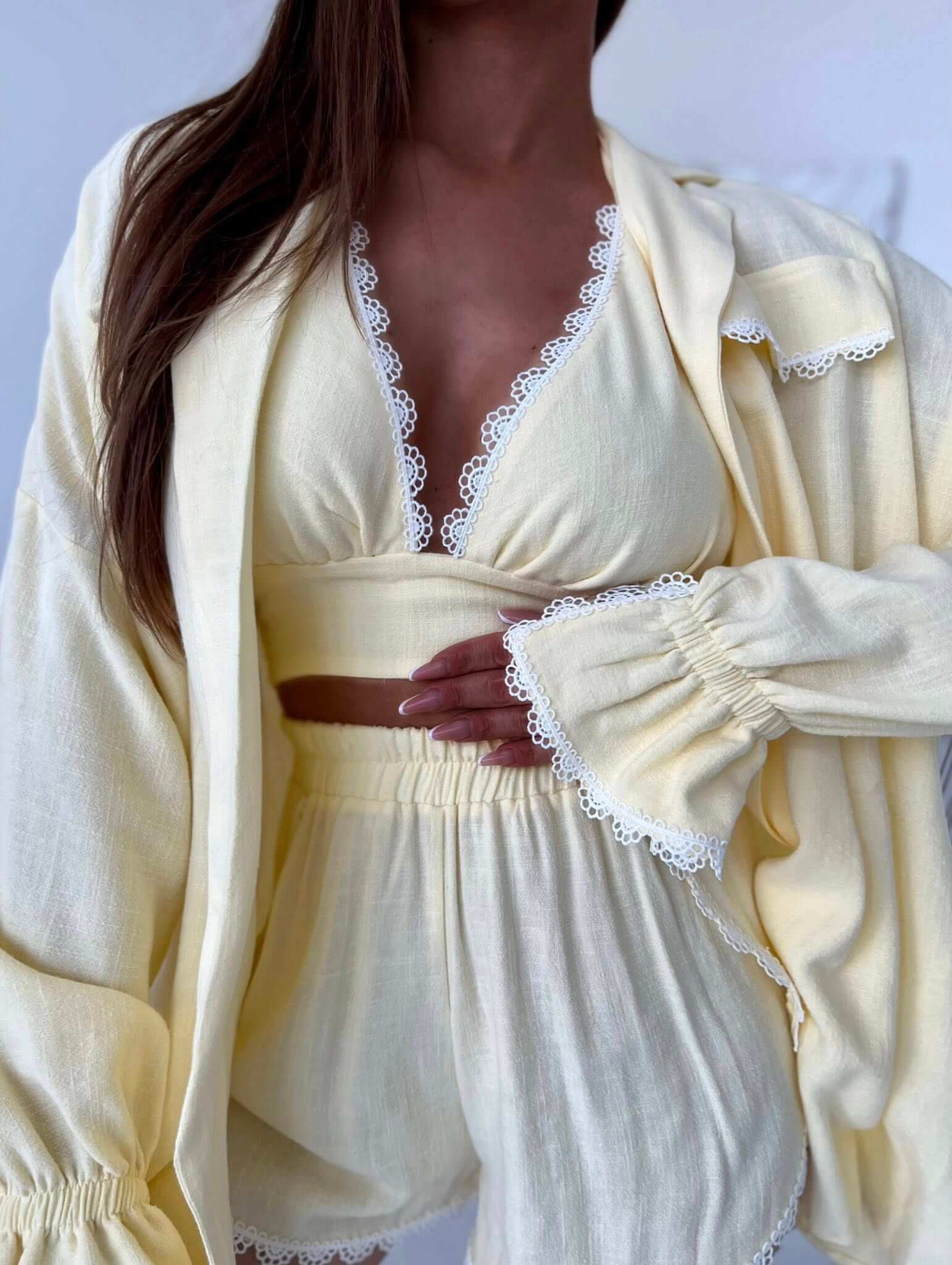 Komplet 3 częściowy RODOS lniany żółty pastelowy - obrazek 7