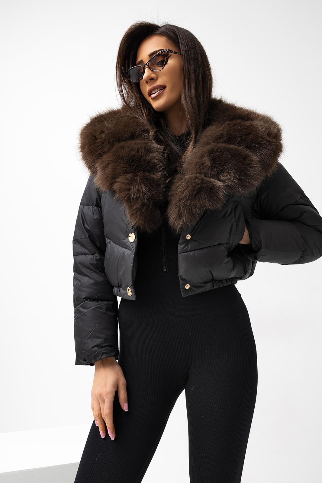 kurtka puchowa króka z brązowym futerkiem