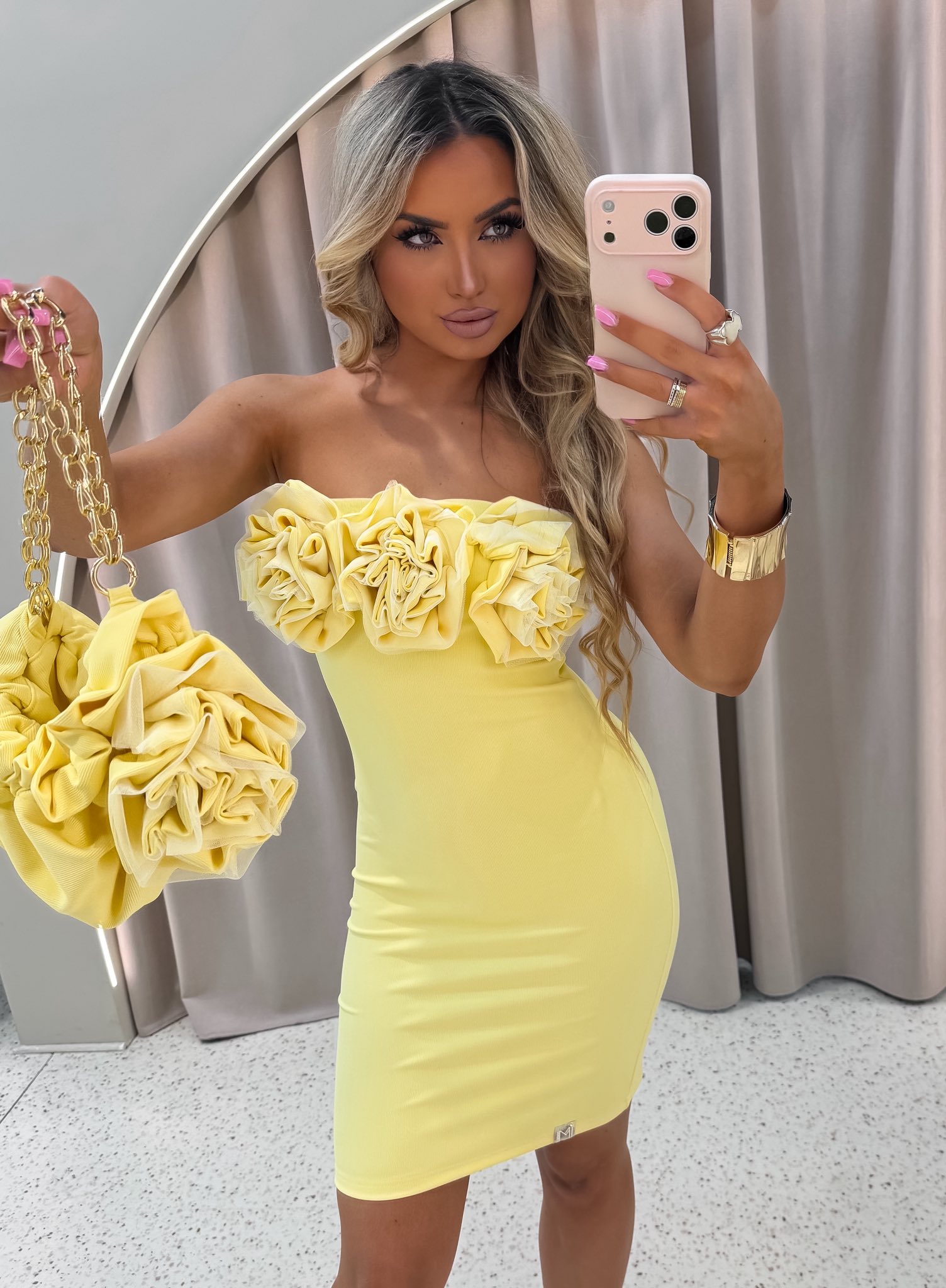Sukienka ROSE short z torebką La Monne żółta