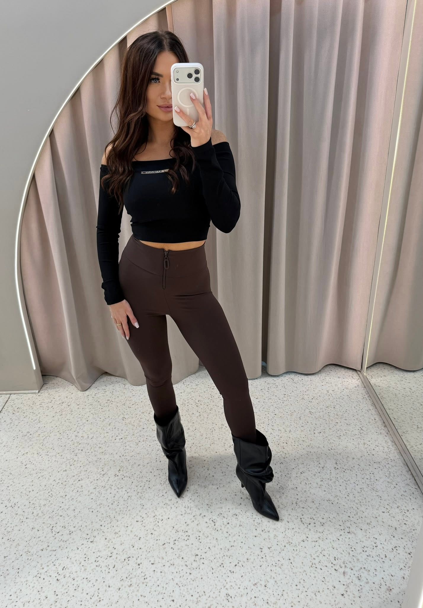 Legginsy prążek ZIPS La Monne czekoladowe - obrazek 2