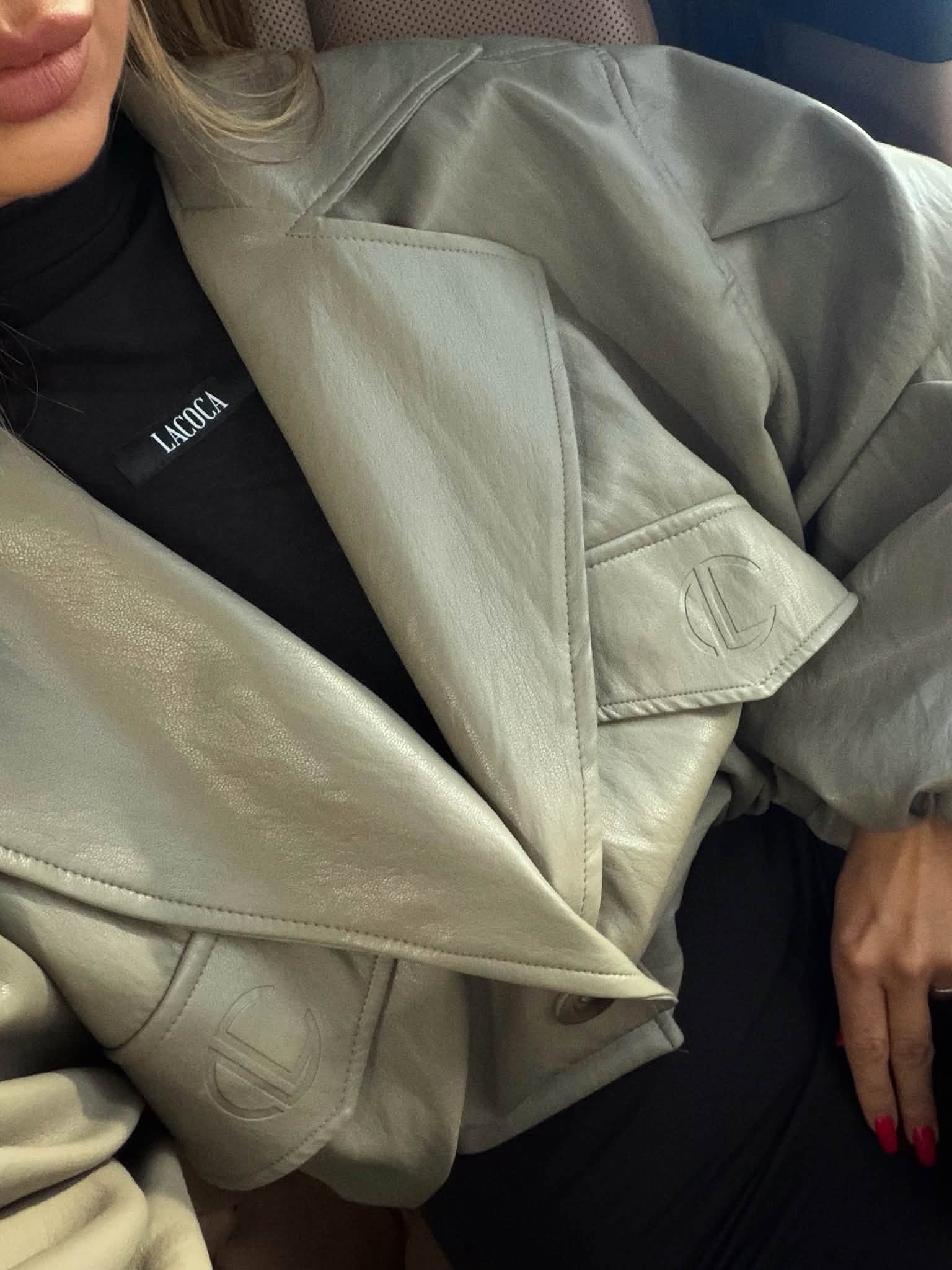 Kurtka damska z ekoskóry LEATHER La Coca oversize khaki - obrazek 3